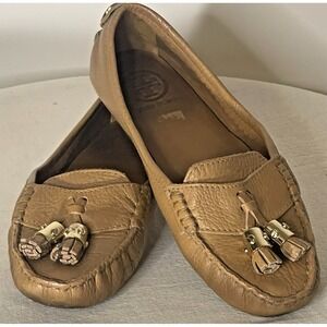 Tory Burch Brown Leather Loafer Flats Women's Size 7.5M Tassels Logo